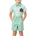 thumbnail image 2 of Odeerbi Chicos 5 Piezas Preppy Traje Rayado Vestido Camisa + Traje Pantalones Cortos + Corbata + Insignia de Pecho + Calcetines Uniforme Escolar Conjunto Caballero Traje Formal, 2 of 8