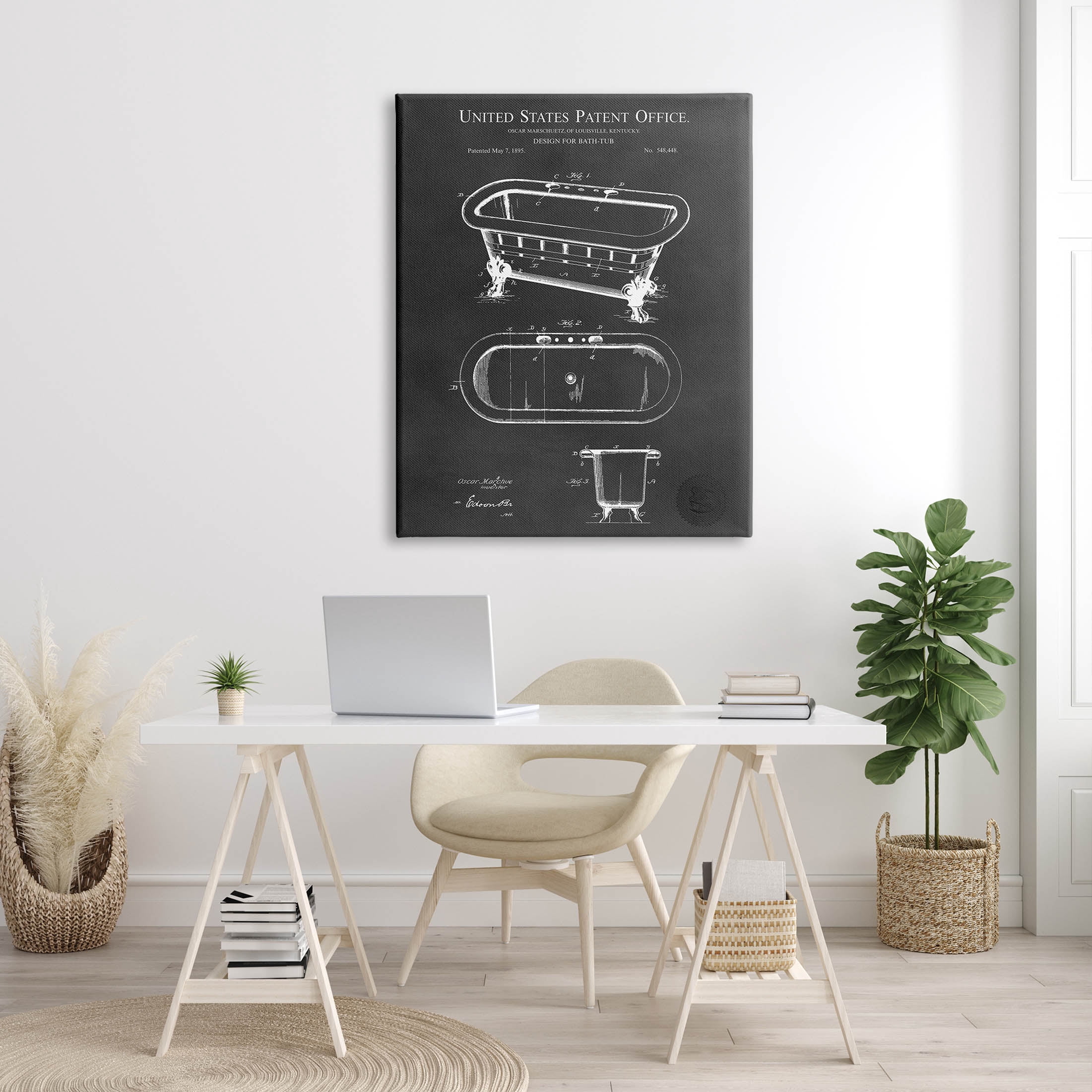 Stupell Industries Bathroom Tub Patent Diagram Graphic Art Gallery Wrapped Canvas Print Wall Art, Design by Karl Hronek