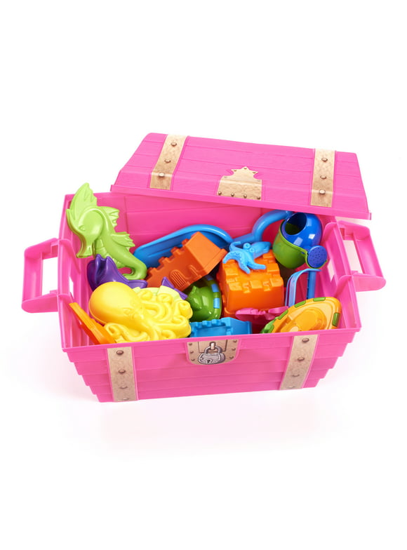 Play Day Treasure Chest with 20-Piece Sand Toys, Pink