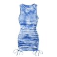 thumbnail image 1 of SheIn Robe Moulante Courte Sans Manches Froncée pour Femme, Cordon de Serrage, Lien Latéral, Col Rond, Robes Courtes, Bleu Teinture sur Nœuds, Moyen, 1 of 4