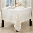 thumbnail image 2 of Fennco Styles Jacquard Floral Tablecloth 70" W x 70" L - Ecru Flower Square Table Cover for Dining Room, Banquets, Weddings and Holidays Décor, 2 of 3