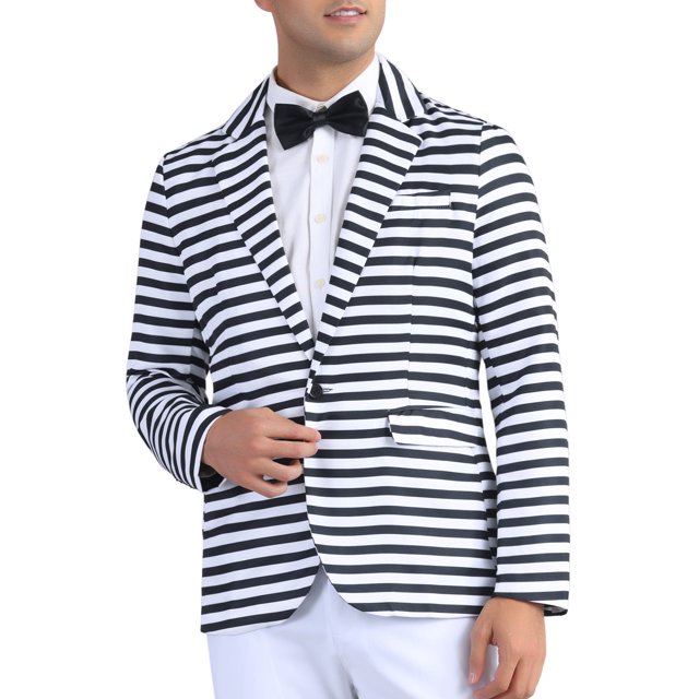 Inspire Chic Chaquetas Deportivas a Rayas para Hombres, Blazers de Promoción de Un Solo Botón con Solapa Notch XL Negro