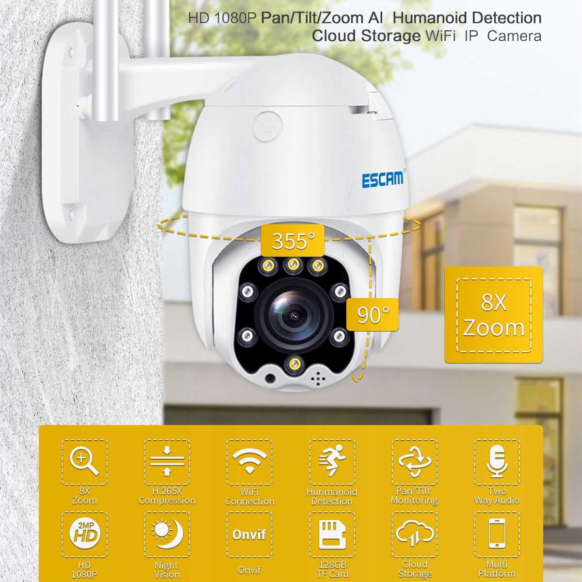 Security Camera Outdoor, Wireless WiFi 360° PTZ Camera outdoor, Solar Powered WIFI Cameras with
