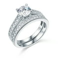 thumbnail image 2 of Wellingsale Ladies Solid 14k White Gold Polished CZ Cubic Zirconia Round Cut Engagement Ring with Side Stones and Wedding Band Bridal Set - Size 8, 2 of 8