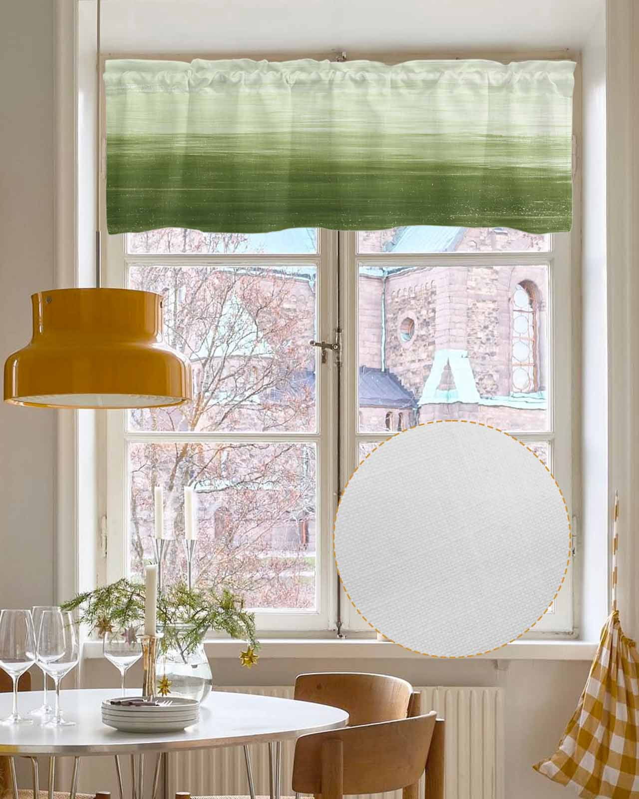 Green Kitchen Valances for Windows Farmhouse Linen Window Valance Curtain for Living Room Window Treatment Ombre Modern Oil Painting Aesthetics Abstract Art Valance Rod Pocket Topper, 42 x 18 Inch