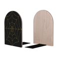 thumbnail image 2 of KLL Golden Spider Web Print Wood Book Ends for Shelves,1 Pair Wood Bookends Book Holder Stand Decorative, Book Stoppers for Heavy Duty Books CD File Video Games, 2 of 8
