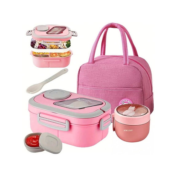 2-Layer Insulated Lunch Box Set (Lunch Box   Cup   Bag) - Large Capacity Microwaveable for Office/Student/Outdoor Use