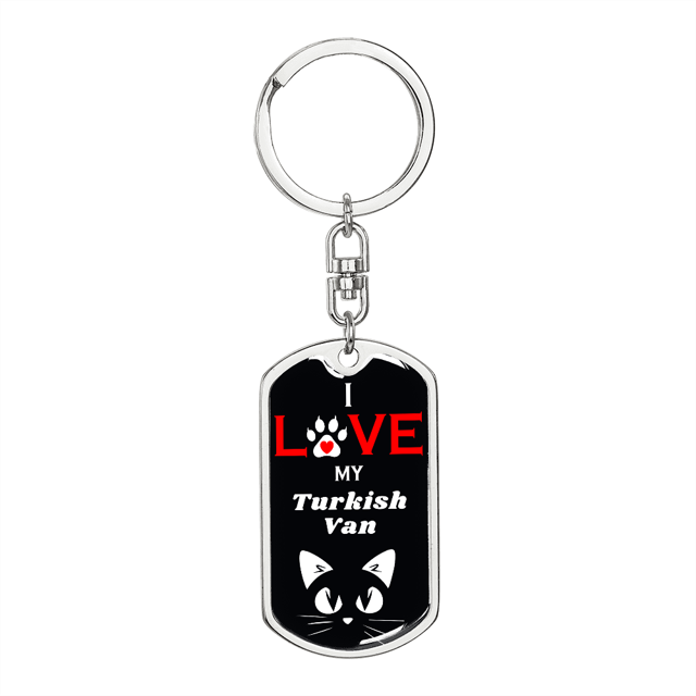 I Love My Turkish Van Cat Stainless Steel or 18k Gold Premium Swivel Dog Tag Keychain