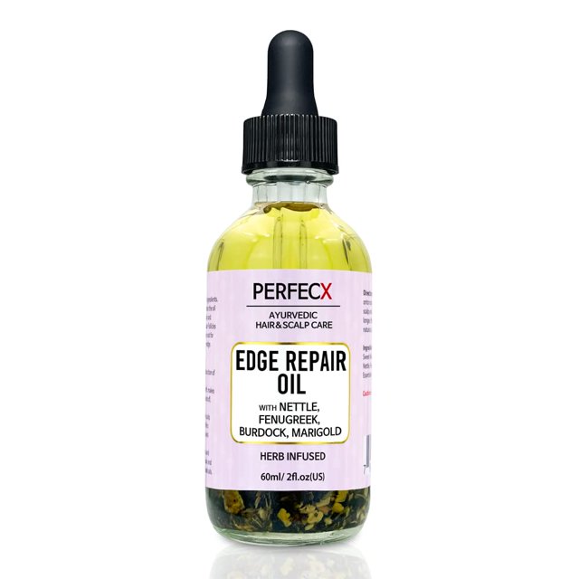 Perfecx - Aceite para el cabello reparador de bordes 2 fl oz - para tratamiento del cuero cabelludo - 48 horas de ingredientes naturales ayurvédicos con infusión de hierbas - Fortalece el cabello - Cr