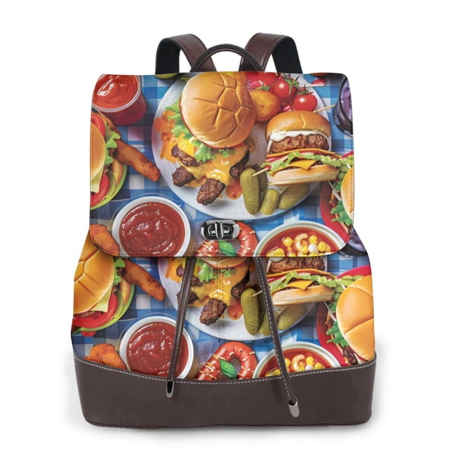 Fotbe Vibrant Picnic Food Spread Mochila Bolso con Estampado para Mujer, Mochila Antirrobo de Nylon Impermeable, Bolsa Ligera de Hombro