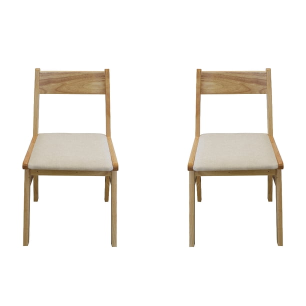 Ilios Innova | Paquete de 2 Sillas de Comedor Sira, Estructura de Madera de Caucho, Diseño Minimalista Mid-Century con Asiento de Tela Acolchado Beige