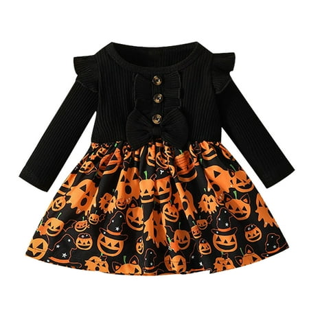 

LLDYYDS Toddler Girls Long Sleeve Ribbed Dresses Kids Cartoon Prints Dress