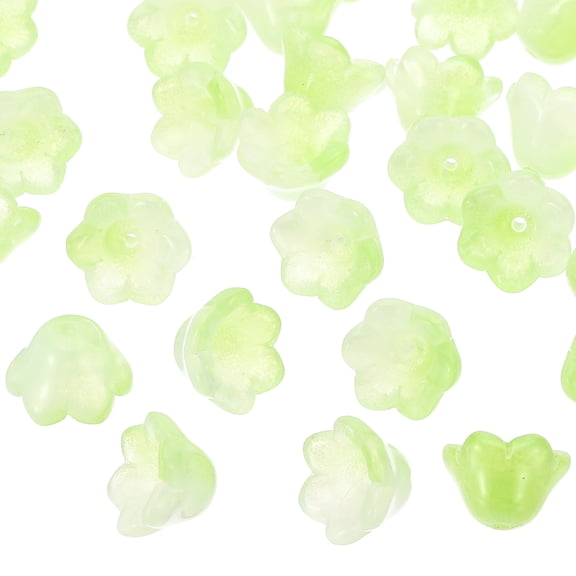 Uxcell Glass Trumpet Flower Beads, 50 Pcs Gradient Flower Bead Charm for Jewelry Making DIY Craft, Bracelets, Earrings, Necklaces Decorations, Light Green
