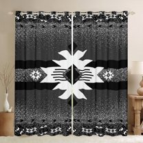 Manfei Western Bohemian Aztec Black Out Curtains for Female, Vintage Mandala Triangle Curtains Pack of 2 (42x63 Each), Black Grey Hippie Bedroom Curtains, Window Curtains Decor