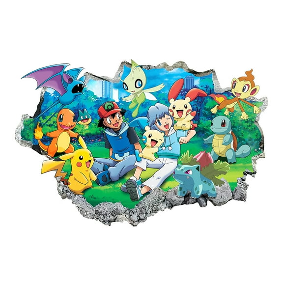 Pokemon wall stickers 3D wall stickers Children wall stickers Cartoon characters wall stickers Cartoon background wall decoration Birthday gift Children bedroom decoration 60*40CM