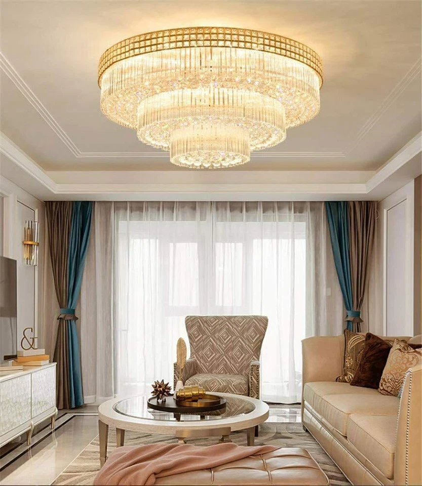 LUOLAX 31.5" Modern K9 Crystal Chandelier Flush Mount LED Ceiling Light Pendant Fixture