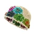 thumbnail image 4 of Gorro de crochet con flores, versátil y elegante, ideal para citas, viajes y actividades al aire libre. Beige, 4 of 9