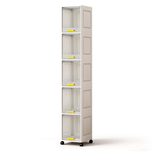 5-Tier Slim Narrow Storage Cabinet - Clear Door Organizer for Small Spaces, Bathroom & Closet(4 Wheels)