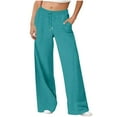 thumbnail image 2 of Coorders Women's Soft Fleece Wide Leg Pants, Womens Drawstring Fleece Joggers Sweatpants with Pockets ,Plus Size Mint Green,Size L, 2 of 6