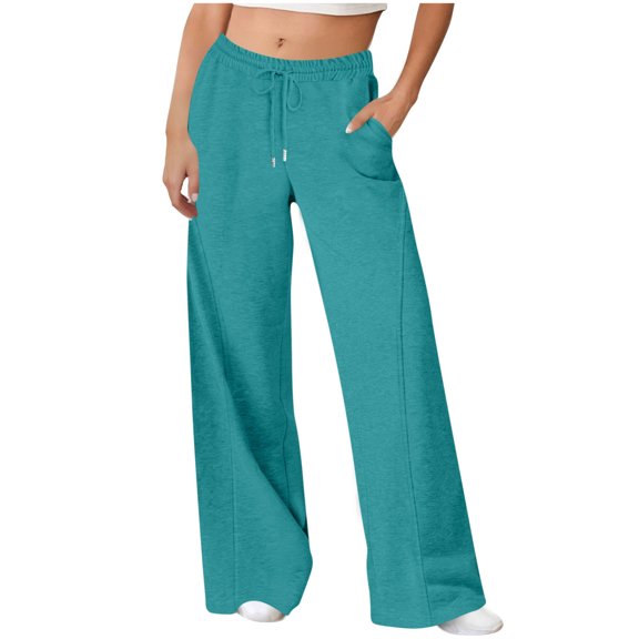 Kilaqueen Sweatpants Women Elastic Waist Drawstring Wide Leg pants Solid Color Casual Comfy Fall Outfits Baggy Pants with Pockets