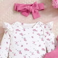 thumbnail image 5 of masbird Baby Girl Clothes Newborn Infant Outfits Ruffle Ribbed Romper + Floral Pants + Headband Sets for Girls 3pcs,Hot Pink,3-6 M, 5 of 9