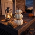 thumbnail image 7 of Halloween Savings 3 Tier Stacked Artificial Orange Pumpkin Decor Fake Resin Pumpkin Stack Tabletop Ornament Fall Halloween Thanksgiving Mantel Tiered Tray Decor Halloween Decorations indoor Outdoor, 7 of 7
