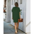 thumbnail image 4 of Chouyatou Women's Loose Fit V Neck Short Sleeve Tunic Solid Color Mini Shift Dress, 4 of 5