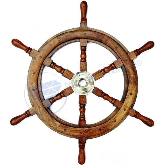 Nagina International 26" Premium Nautical Wood Crafted Pirate's Boat Steering Decor Ship Wheel