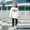 thumbnail image 2 of Two Piece Outfits,Style Girls Letter Print Hooded Sweatshirt and Leggings Coordinated Casual Outfit Set for Play and Everyday Wear,Toddler Girl Outfits,White,4-5 Years, 2 of 8