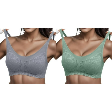 (2-Pack) Kcodviy Woman Lace Thin Underwear one Shoulder Sports Bras for Women Female Transparent Bras for Women Bra Pack Women Lace Small Bra Bralette for Ladies