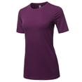 thumbnail image 2 of A2Y Women's Basic Solid Premium Cotton Short Sleeve Crew Neck T Shirt Tee Tops Dark Plum 2XL, 2 of 6