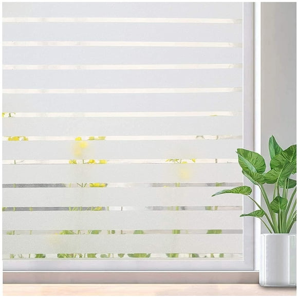 Window Privacy Film: Blinds Frosted Glass Window Film Stripe Patterns Window Frosting Film Non-Adhesive See Out Not in Static Cling Glass Film for Bathroom Home Office Kids Study