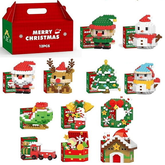 Santa Claus Design Building Blocks Set for Adults, 12Pack 2025 Christmas Building Blocks Theme Ornaments for Kids Stocking Stuffers Gifts