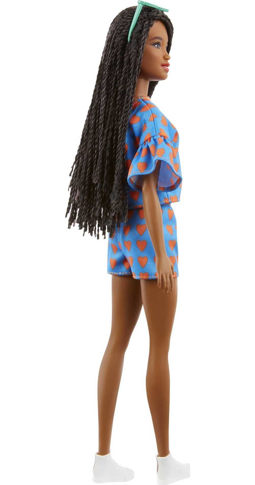 Barbie Fashionistas Doll #172 in Heart Print Shirt & Shorts with Braided Hair, Sneakers & Sunglasses - image 3 of 6