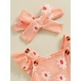 thumbnail image 4 of Baby Girls Summer Casual Romper Orange Flying Sleeve Daisy Print Romper with Headband, 4 of 7