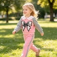 thumbnail image 3 of Pandaie Big Bow Embroidery Sweatsuit for Toddler Girls Raglan Doll Neck Sweet Clothes Outfit 3T 4T 5T 6T Kids School Pullover Tracksuit Pink,5 Years, 3 of 7