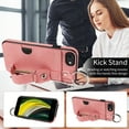 thumbnail image 6 of for iPhone 7 / 8 / SE 2022 & 2020 Wallet Case with Card Holder, Hand Wrist Strap Loop Holder Kickstand, Finger Grip Ring Buckle PU Leather Double Buttons Shockproof Cover, Pink, 6 of 10