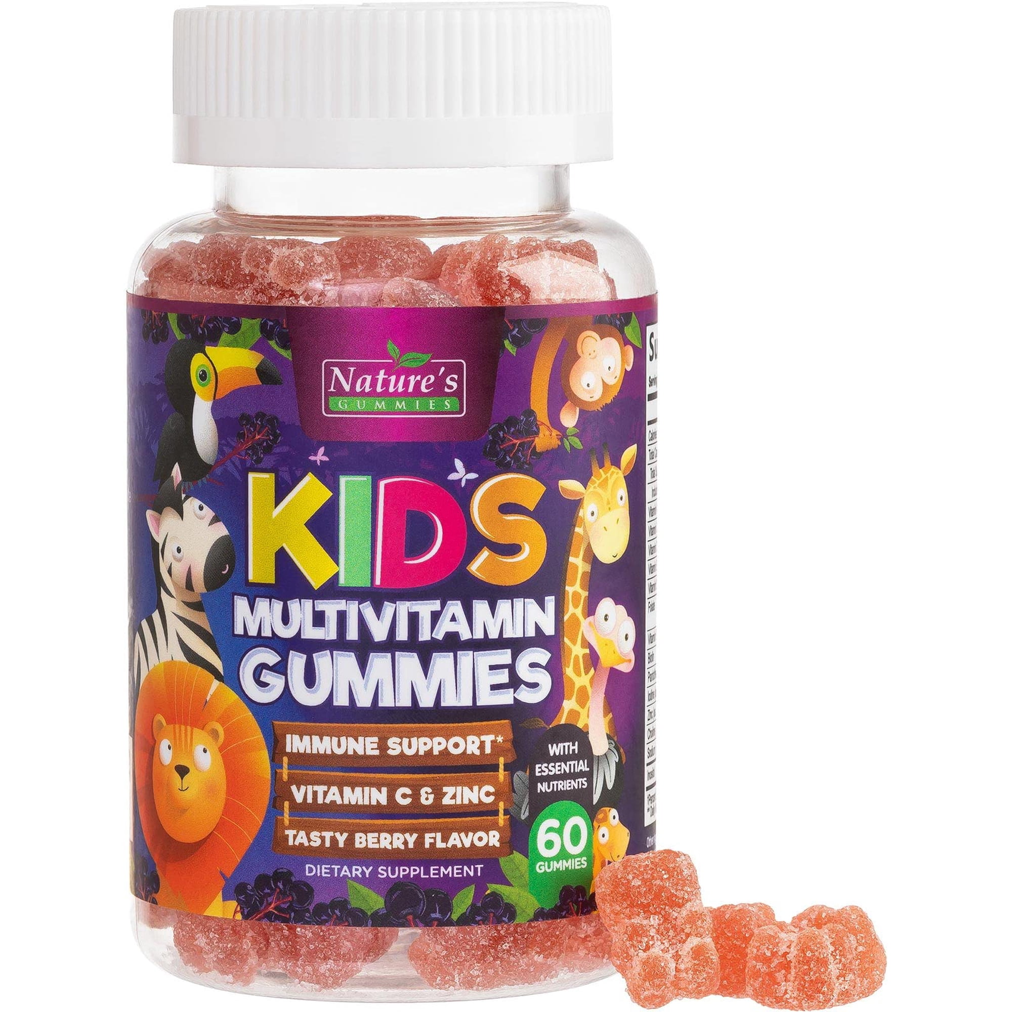 Kids Multivitamin Gummies - Complete Daily Children's Multi Vitamin Gummy Chew with Vitamin D, B Vitamins & Zinc - Energy, Memory Focus & Immune Health Support - Natural Berry Flavor - 60 Gummies