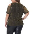 thumbnail image 4 of DARING DIVA Women's Plus Glitter Sequin Cold Shoulder Blouse 1X Gold, 4 of 6