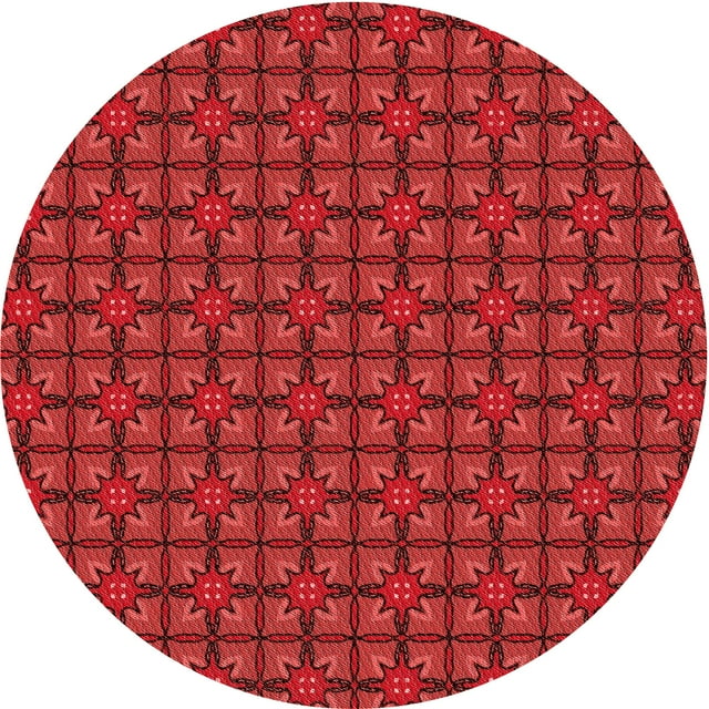 Ahgly Company Tapis d'Intérieur Ronds Transitionnels Rouges Lavables à la Machine, 5 Pieds Rond