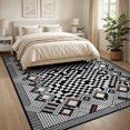 thumbnail image 3 of ODIKA 8'x10' Washable Area Rug Entryway Interlocking Bands Monochrome Contrast Bathroom Front for Dining Room, Large Office, Lounge, Non-Slip Chair-Friendly Mat, 3 of 7