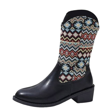 

OJSFQUFP Women Ankle Boots Ladies Western Cowboy Boots with Thick Heel and Pointed Side Zipper Comfortable Shoes Fashion Boots for Women Black 40