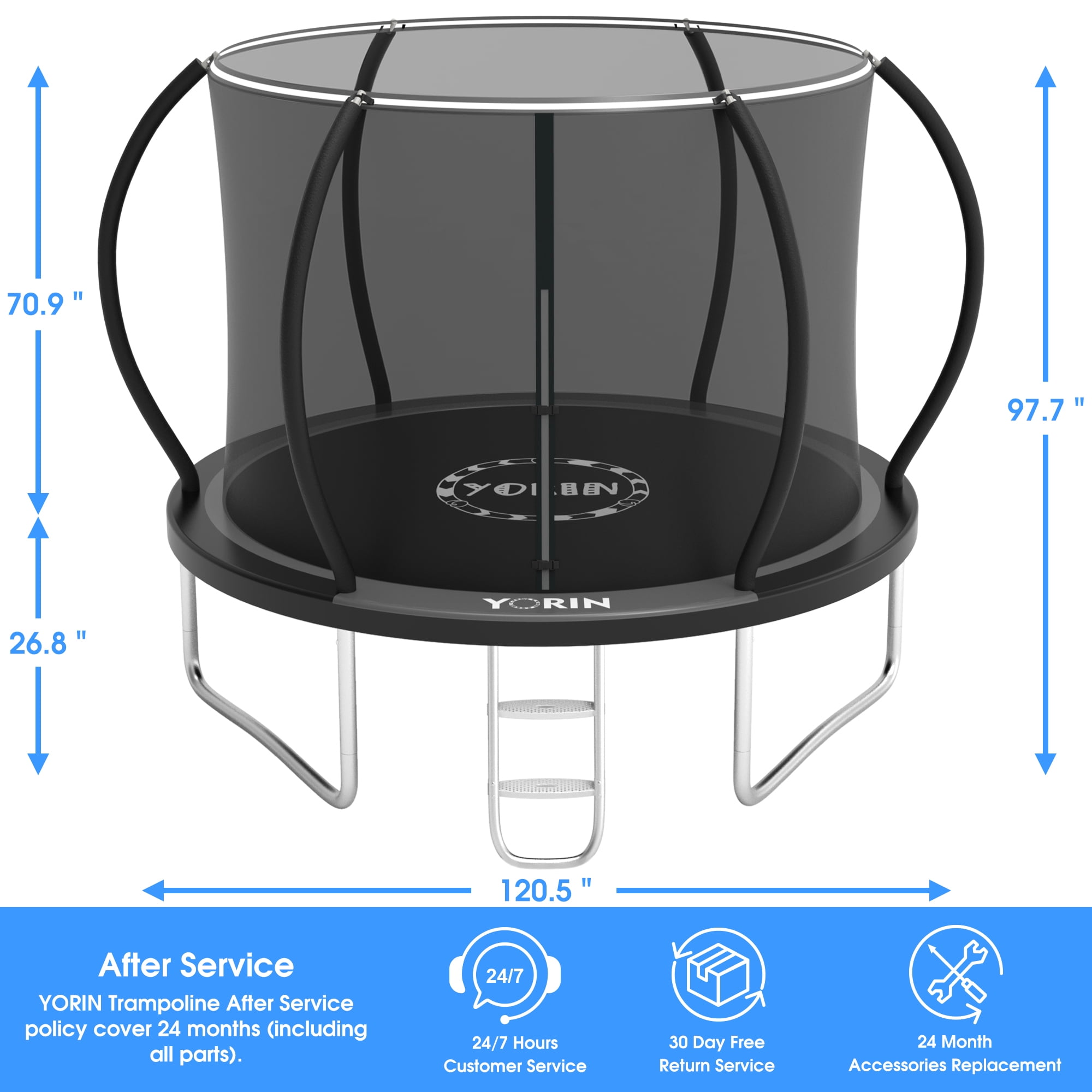 YORIN Trampoline for 3-4 Kids, 10FT 16FT 12FT 14FT Trampoline for Adults with Enclosure Net, Ladder, Light, 1000LBS Weight Capacity Outdoor Round Recreational Trampoline, Heavy Duty Trampoline