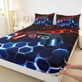 thumbnail image 5 of meiyoeat Gradient Gamepad Full Size Sheets for Boys Gamers, Neon Honeycomb Red Blue Gaming Bed Sheets, 4 Pieces, 1 Flat Sheet, 1 Fitted Sheet and 2 Pillowcases, 5 of 6