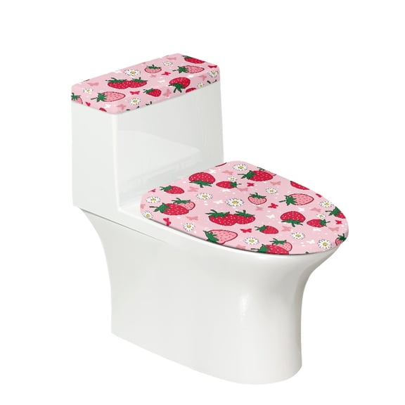 HELLHERO Strawberry Pattern Elastic Fabric Toilet Protector Cover for Gift, Fits All Toilet Shapes Stretchy Fabric Dust-Proof, Reusable, U-Shaped