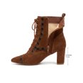 thumbnail image 2 of BLISSFUL STEP Embroidered Lace-Up Pointed Toe Block Heel Vintage Ankle Boots for Women Brown 6, 2 of 8