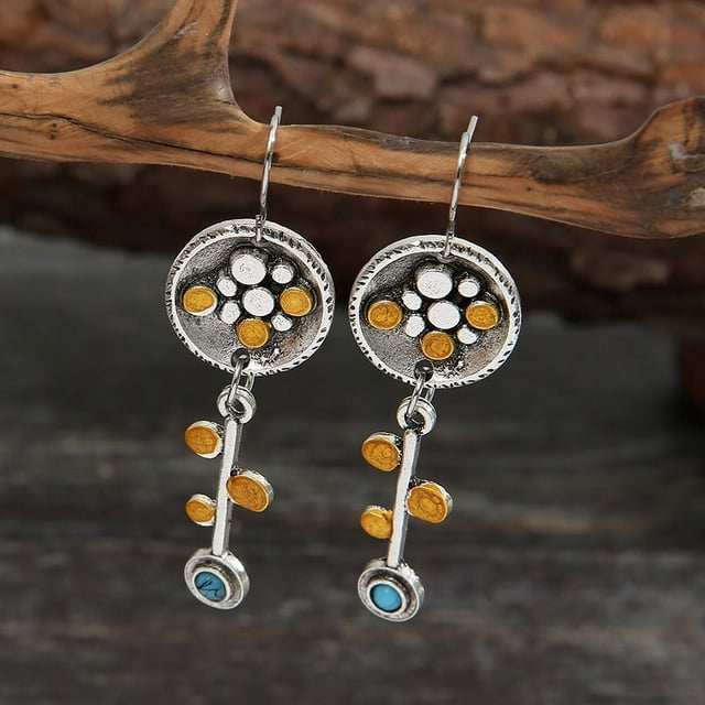 Nvzi Pendientes colgantes de estilo retro, nuevos y únicos, estilo bohemio étnico, joyería vintage (amarillo)