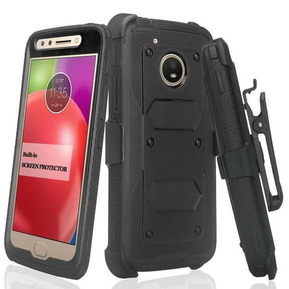 Motorola Moto E4 Plus Case, SOGA Shockproof Rugged Hybrid Armor Case Cover with Belt Clip Holster & Built-in Screen Protector for Moto E4 Plus [Full Body Protection] - Black