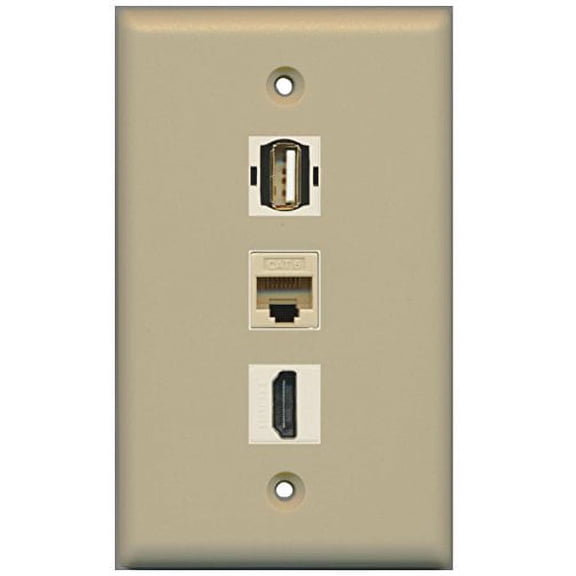 RiteAV - 1 Port HDMI USB A-A and 1 Port Cat6 Ethernet Wall Plate - Ivory