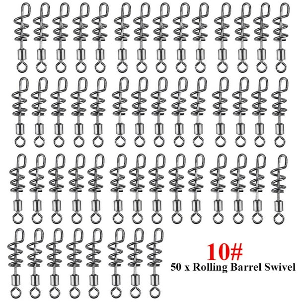 Qiilu Fishing Accessory, Swivel Connector,50pcs Stainless Steel Rolling Barrel Swivels With Screwed Snap Fishing Bait Hook Connectors 10